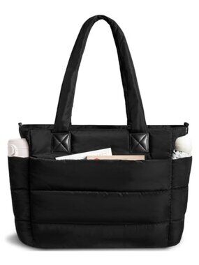 Quilted Puffer Tote Bag Lightweight Work Travel Handbag Multiple Pockets